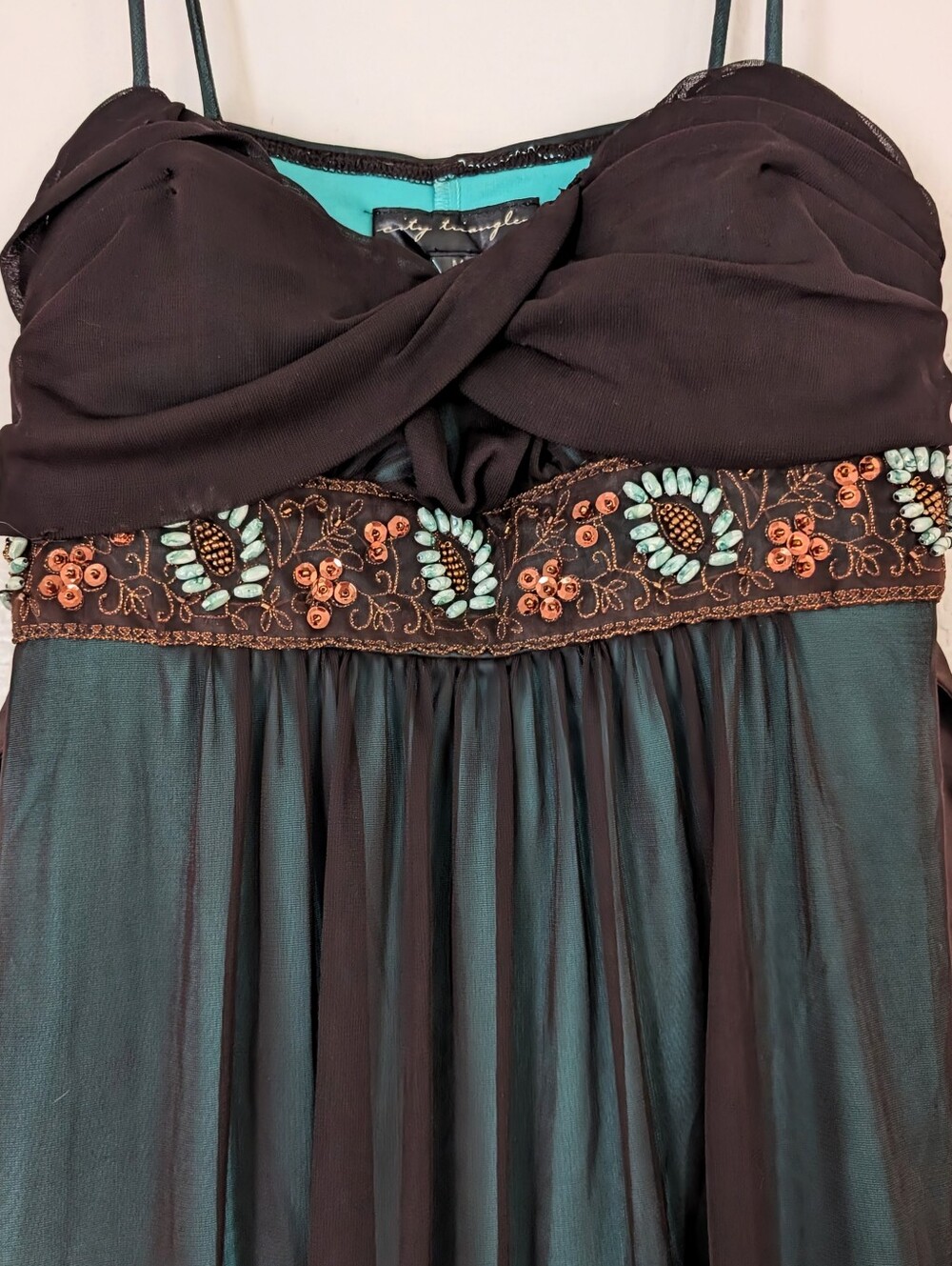 Vintage Y2K Brown & Teal Spaghetti Strap  Dress By City Triangles